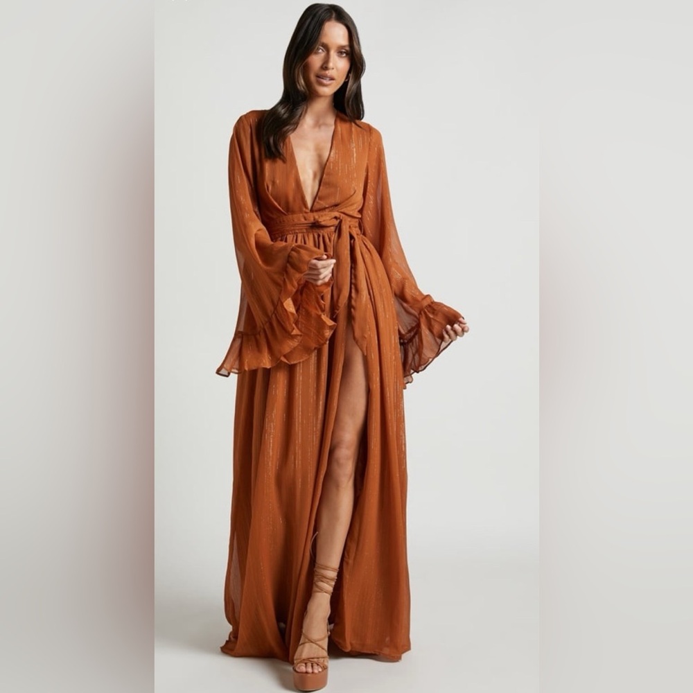 Showpo Long Sleeve Rust Dress